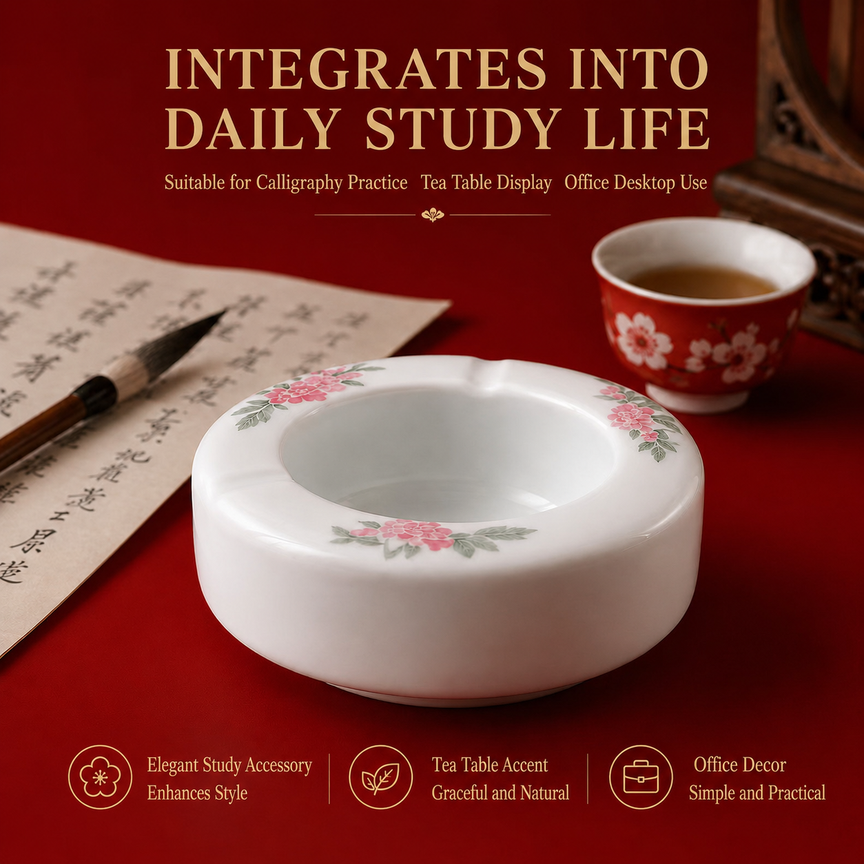 Chinese Ceramic Brush Washer，t is a classic traditional stationery for Chinese calligraphy and ink painting. Handcrafted from fine porcelain with smooth glaze, it is used to rinse ink off writingbrush