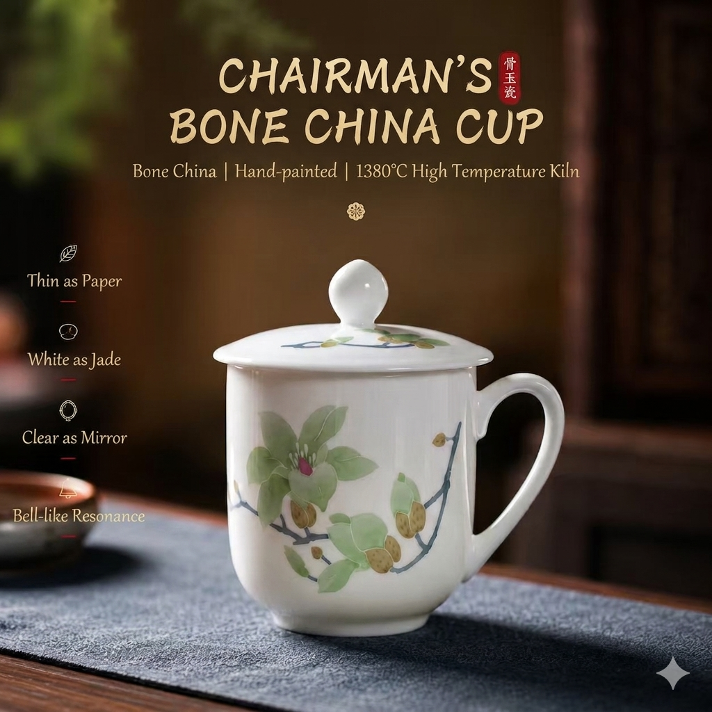 Originated in Liling, China, this official porcelain cup is specially crafted for state conferences and diplomatic receptions. Made of high-white underglaze colorful porcelain, it features hand-painte