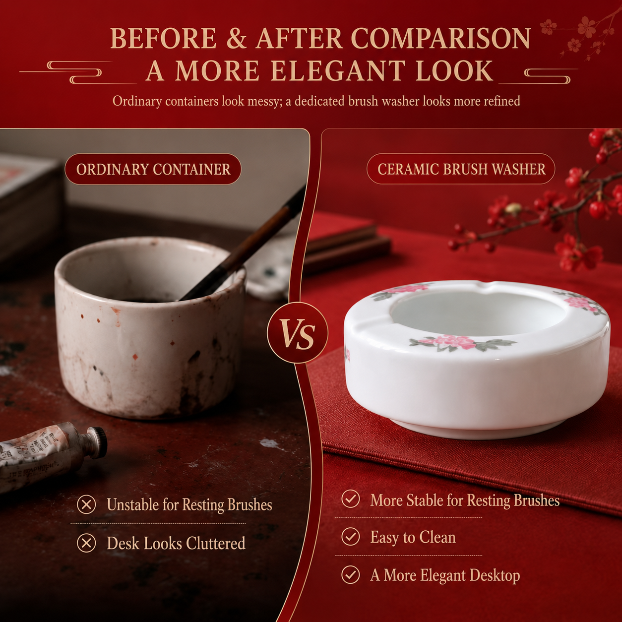 Chinese Ceramic Brush Washer，t is a classic traditional stationery for Chinese calligraphy and ink painting. Handcrafted from fine porcelain with smooth glaze, it is used to rinse ink off writingbrush
