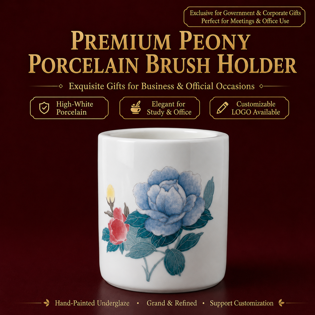 Chinese ceramic brush pots are classic traditional stationery. Crafted from fine porcelain, they feature elegant hand-painted landscapes, flowers or Chinese patterns. Smooth, durable and full of orien