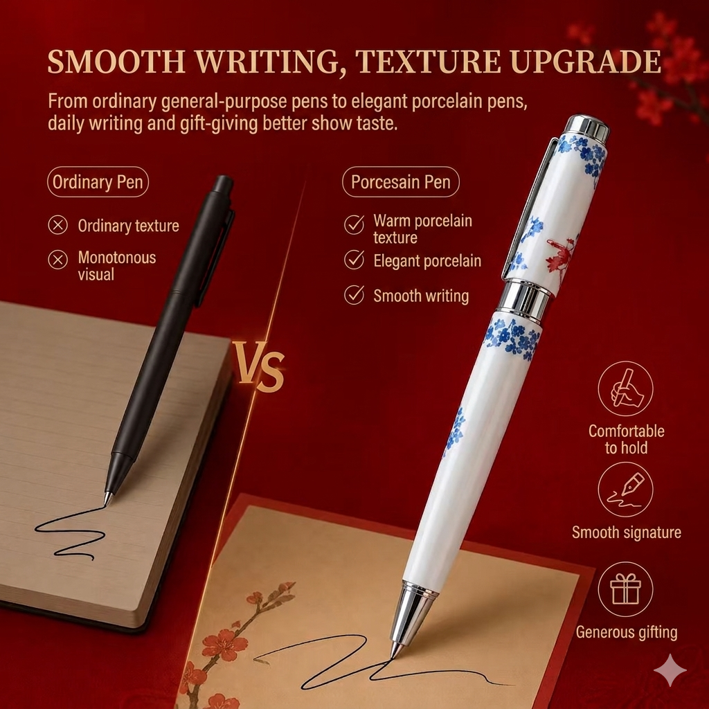 It is a traditional Chinese calligraphy tool with a delicate ceramic handle. The smooth ceramic grip is comfortable to hold and durable for long-time writing.