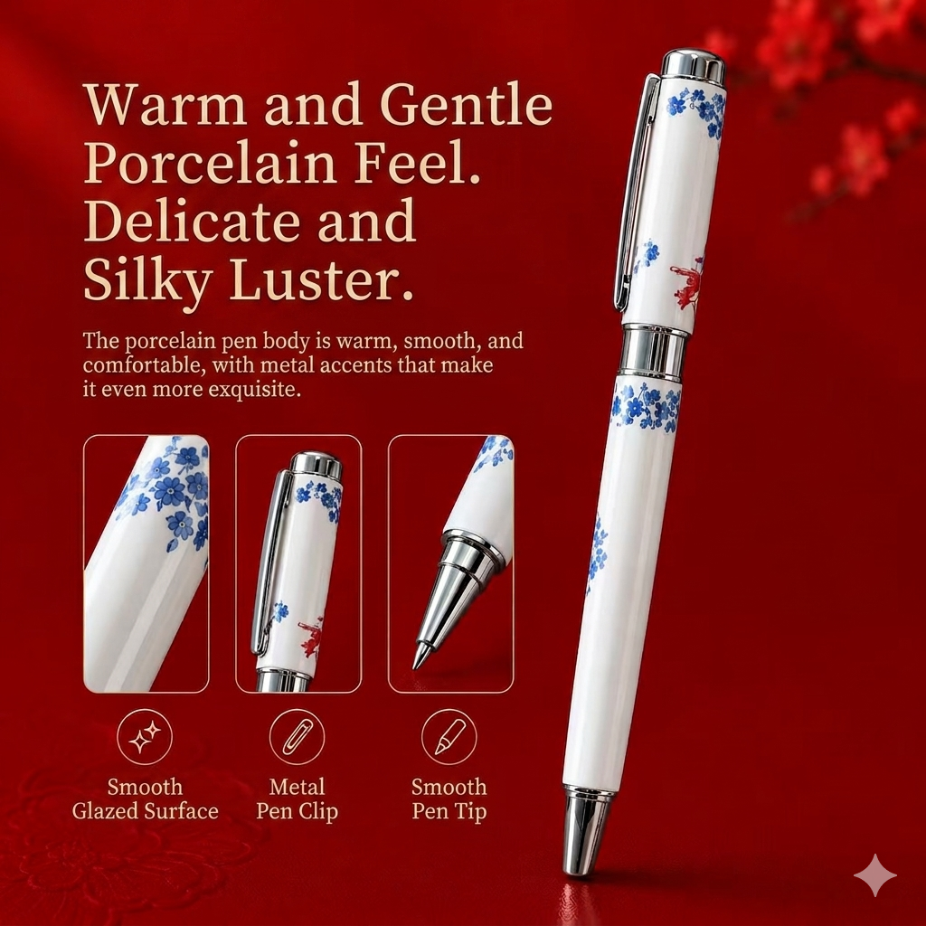 It is a traditional Chinese calligraphy tool with a delicate ceramic handle. The smooth ceramic grip is comfortable to hold and durable for long-time writing.