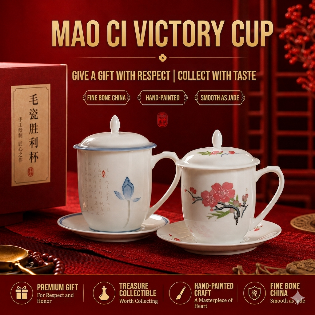 Liling Mao Porcelain Victory Cup
State-level underglaze color porcelain made for national leaders, classic official office mug with red cultural value, durable and food-safe.