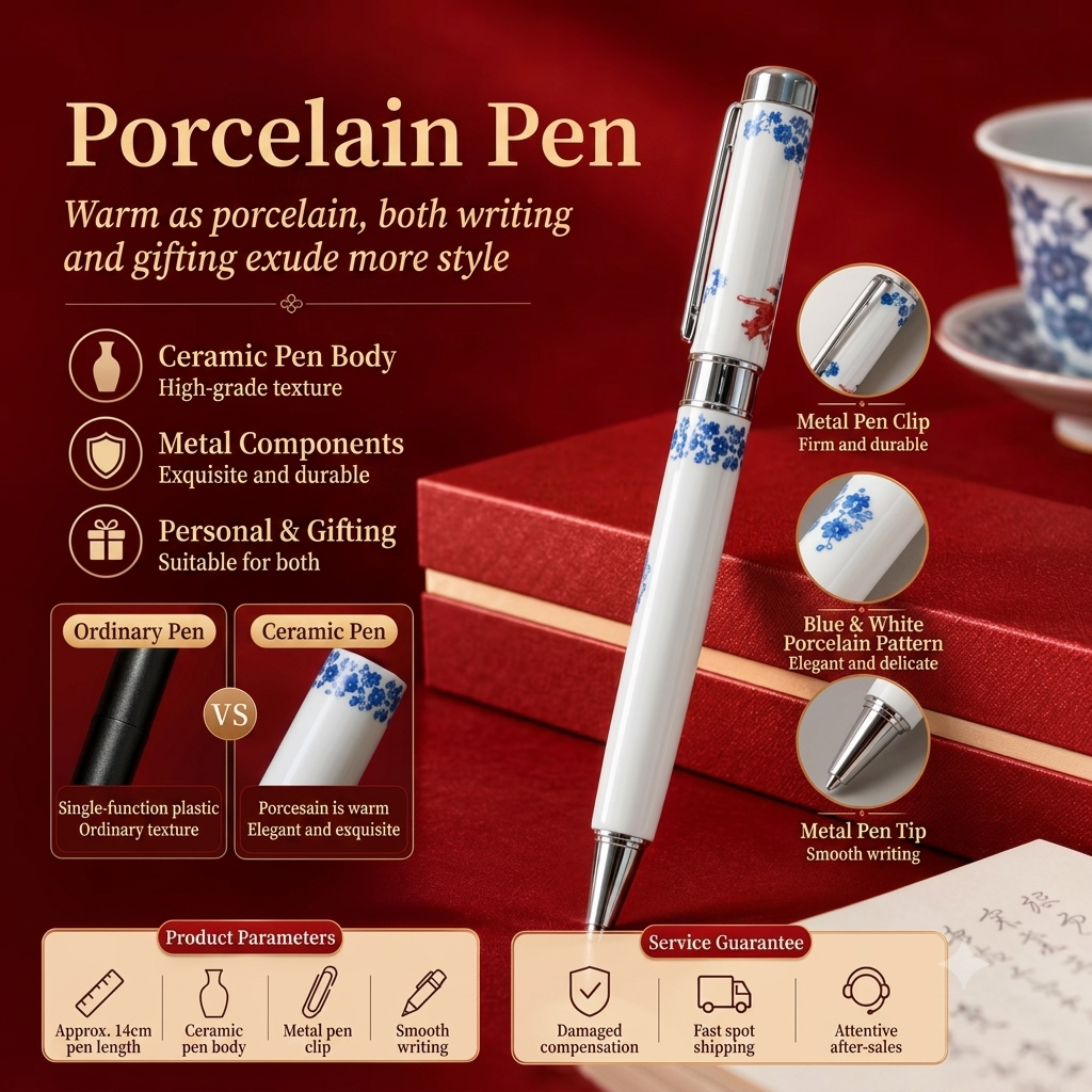It is a traditional Chinese calligraphy tool with a delicate ceramic handle. The smooth ceramic grip is comfortable to hold and durable for long-time writing.