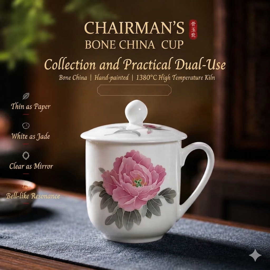 Originated in Liling, China, this official porcelain cup is specially crafted for state conferences and diplomatic receptions. Made of high-white underglaze colorful porcelain, it features hand-painte