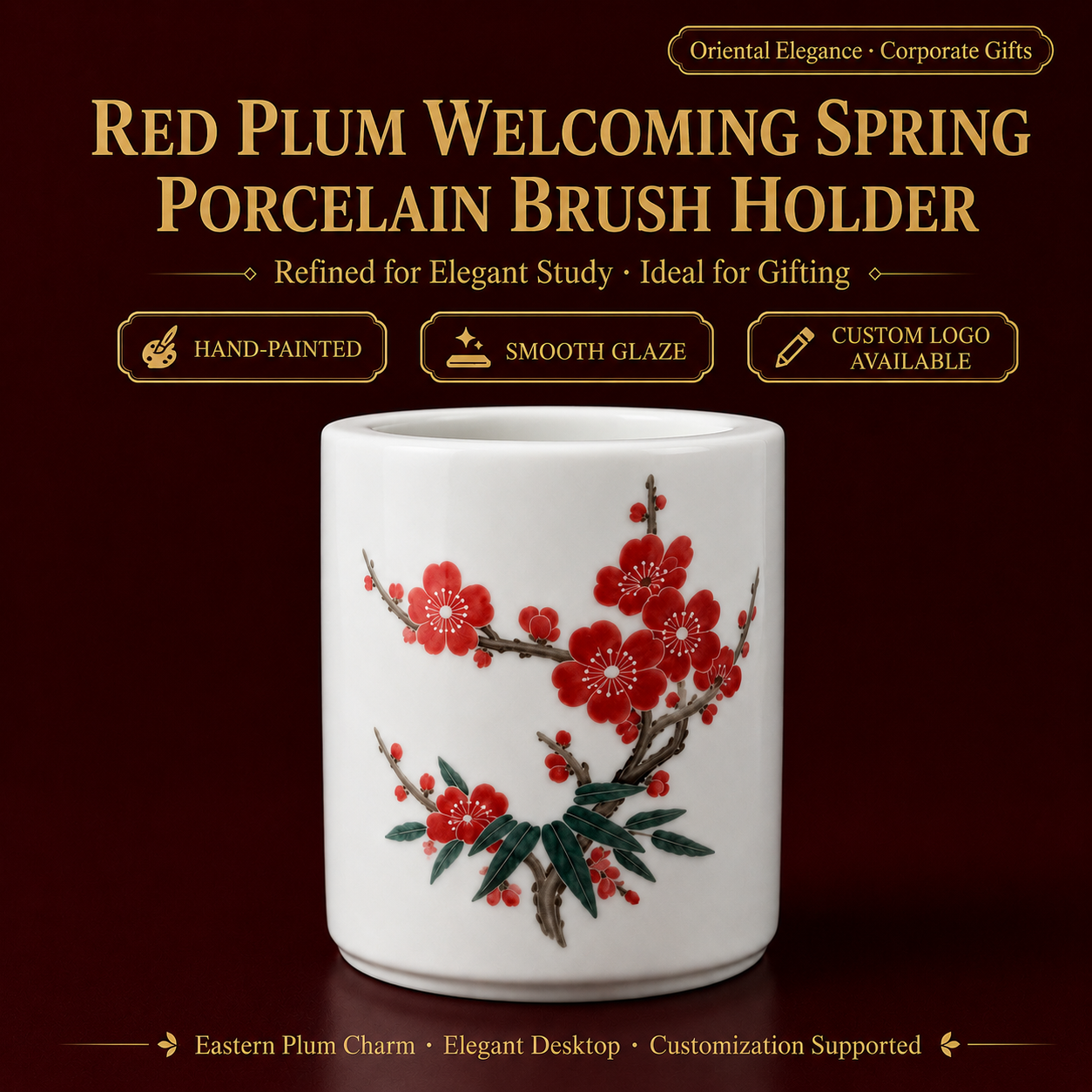 Chinese ceramic brush pots are classic traditional stationery. Crafted from fine porcelain, they feature elegant hand-painted landscapes, flowers or Chinese patterns. Smooth, durable and full of orien