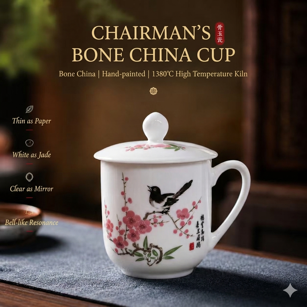 Originated in Liling, China, this official porcelain cup is specially crafted for state conferences and diplomatic receptions. Made of high-white underglaze colorful porcelain, it features hand-painte