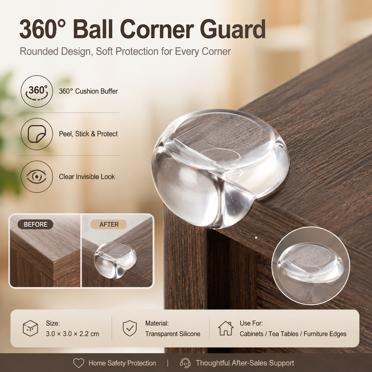 Transparent Silicone Corner Protector, Baby Safety Anti-collision Table Corner Guard, Furniture Edge Bumper for Kids Home Childproofing，soft corner cushion, table edge protection, furniture corner bum