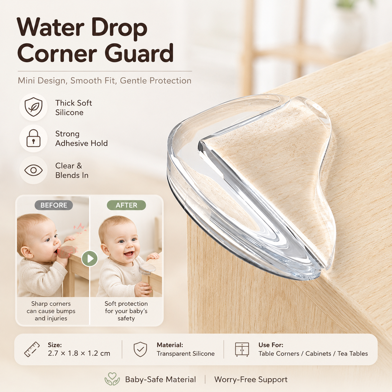 Transparent Silicone Corner Protector, Baby Safety Anti-collision Table Corner Guard, Furniture Edge Bumper for Kids Home Childproofing，soft corner cushion, table edge protection, furniture corner bum