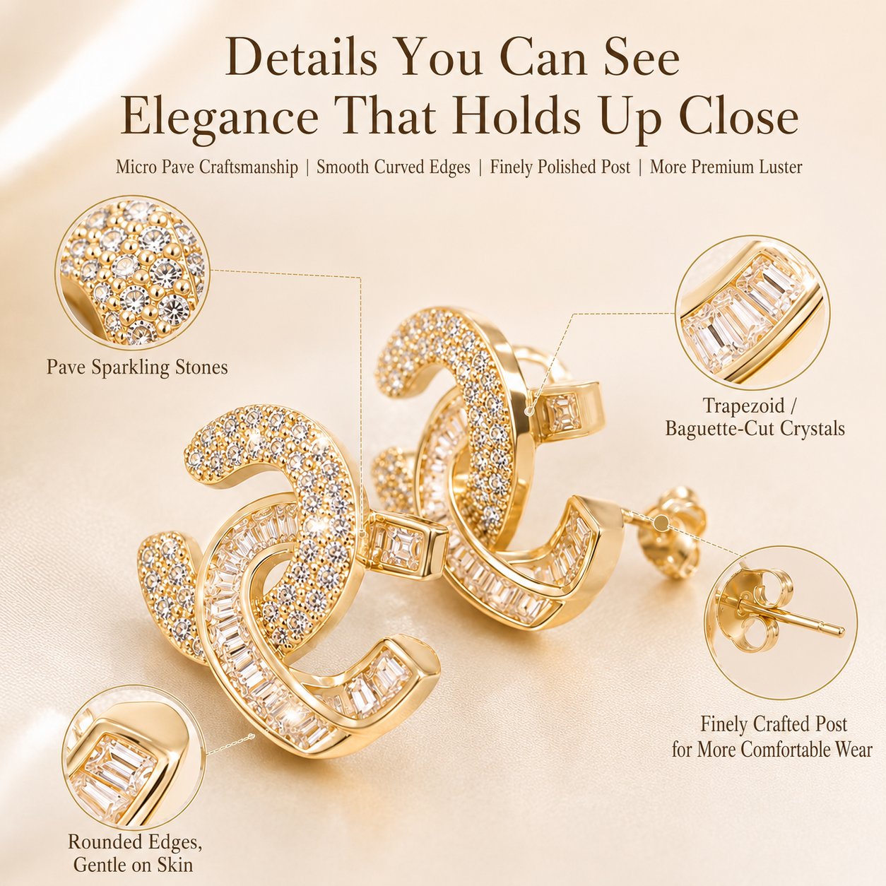 Women's Champagne Gold Shimmer Double Hoop Earrings, Elegant Minimalist Luxury Fashion Jewelry for Daily Office Party Gift，double hoop earrings, champagne gold earrings, hoop earrings for women,