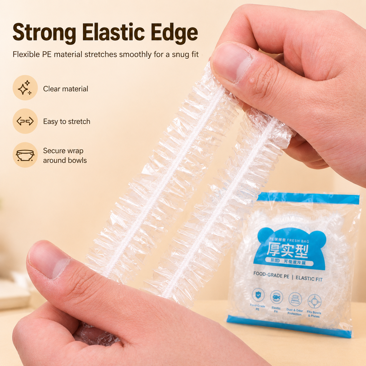 Disposable Food‑Grade PE Plastic Wrap Covers, Elastic Bowl Plate Covers, Dust‑Proof Anti‑Odor Food Saver Covers for Fridge Kitchen Wholesale