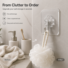 heavy duty strong adhesive hook, waterproof bathroom wall hook, oil proof kitchen hook, clear acrylic sticky hanger, removable wall mounted hook, shower wall hook, kitchen utensil hanging hook, self a