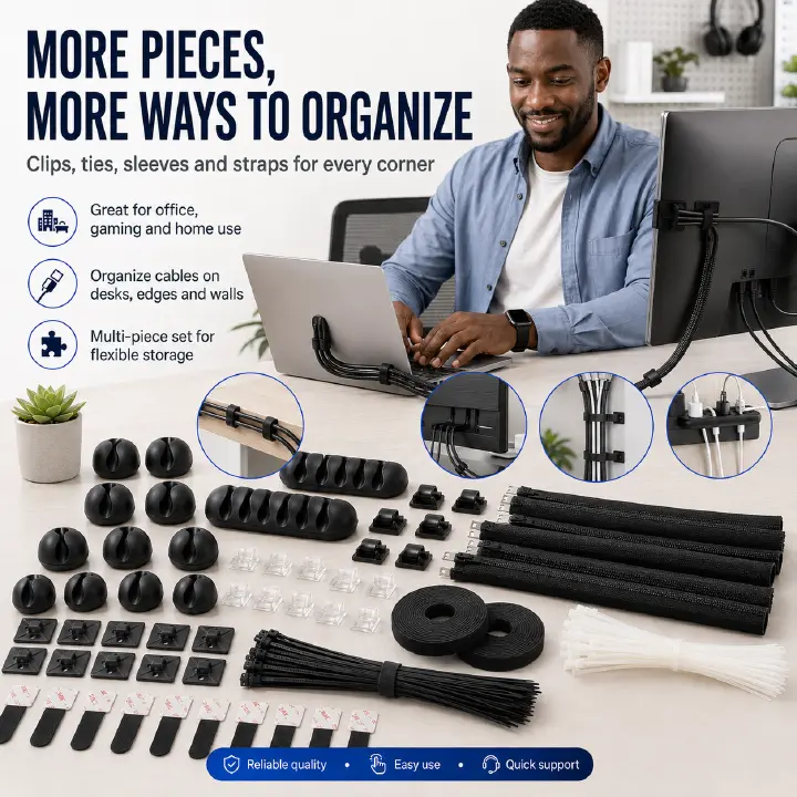 silicone cable protector,cable organizer set,self‑adhesive cable clip,desktop cord holder,cable winder,data cable saver,wire management clip,office cable storage kit,anti‑break cable sleeve