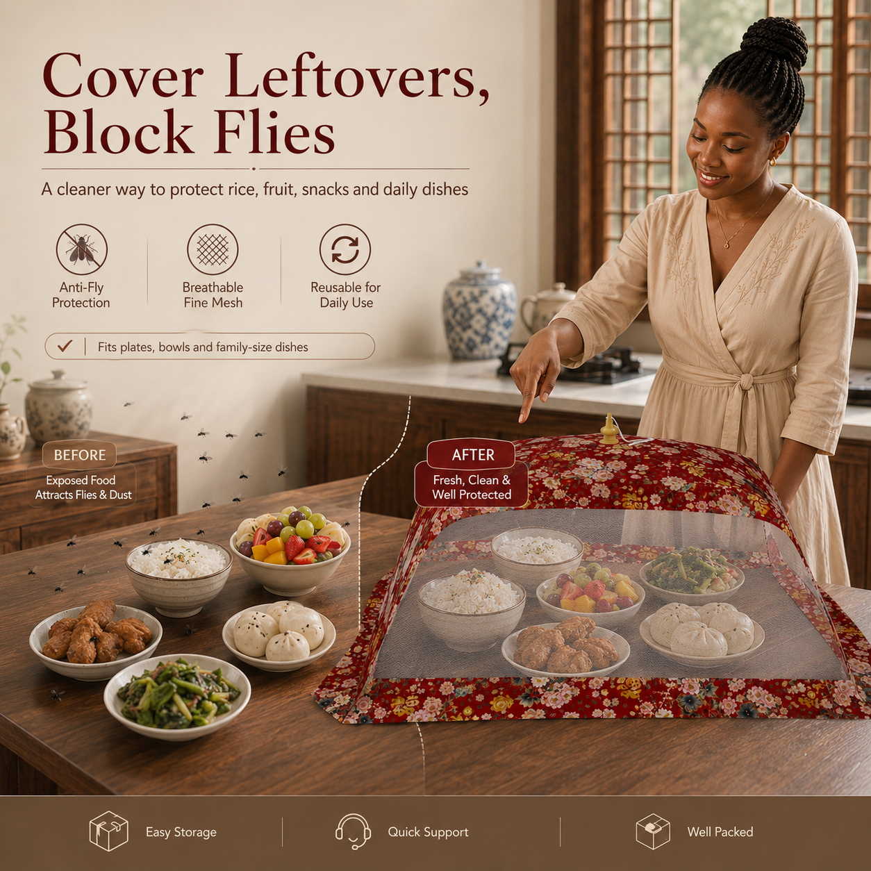 foldable mesh food cover, fly proof dish cover, reusable table food net cover, long shape food cover, dust‑proof meal cover, kitchen leftover protector, food screen cover, anti‑insect dish guard