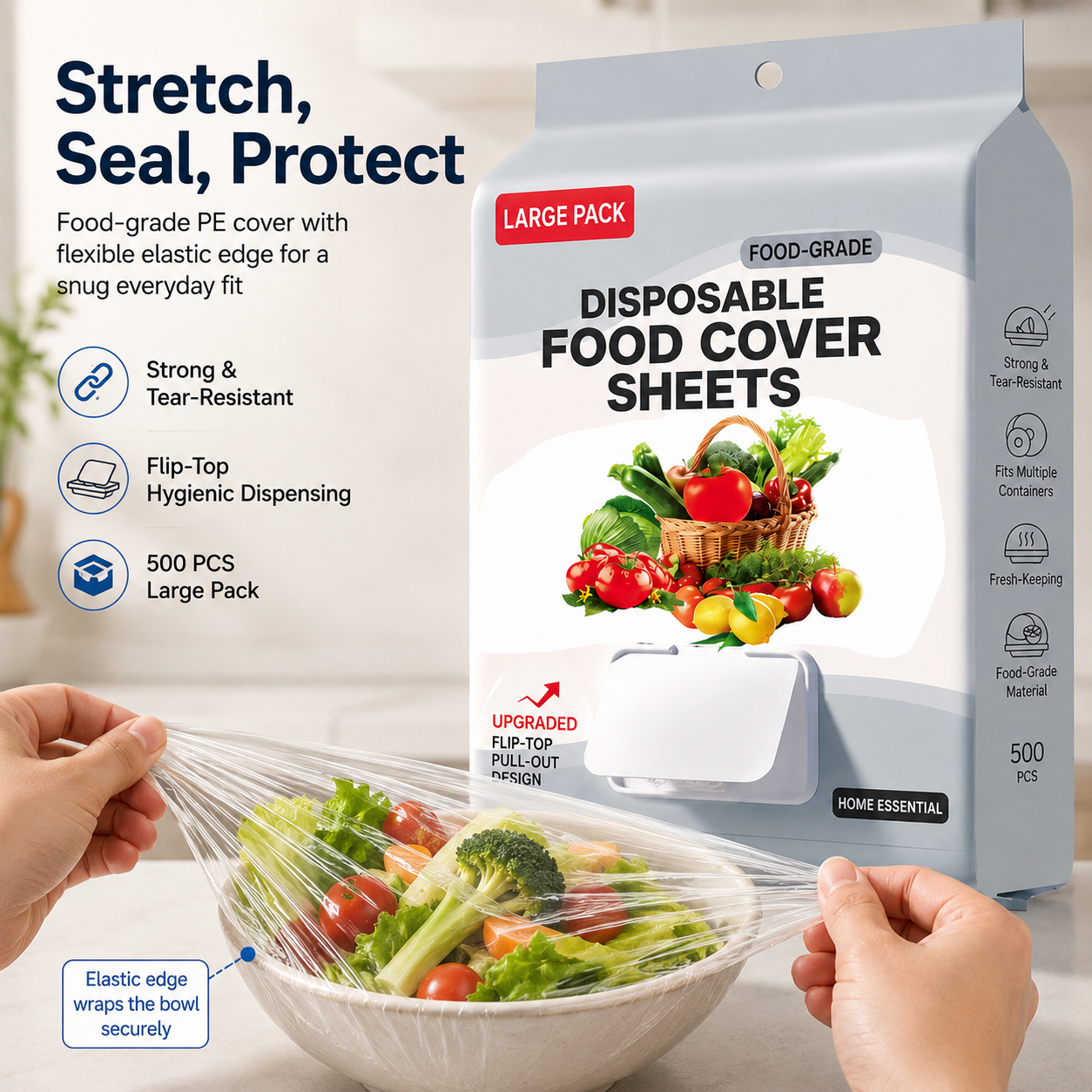 Disposable Food Grade Elastic Bowl Covers, Flip Box Draw Type Plastic Wrap Covers, Dust‑proof Fresh‑keeping Covers for Refrigerator Leftovers