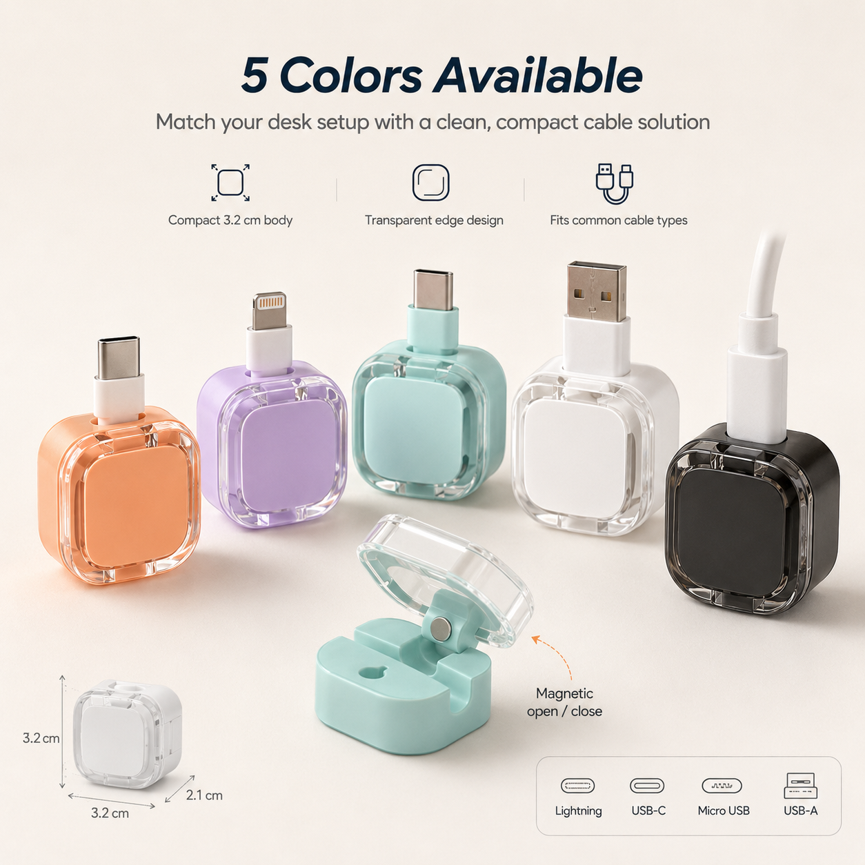 Magnetic Cable Organizer Clips, No‑Drill Self‑Adhesive Cord Holder, Reusable Wire Winder Strap for Desktop USB Charging Cable Storage Fixer