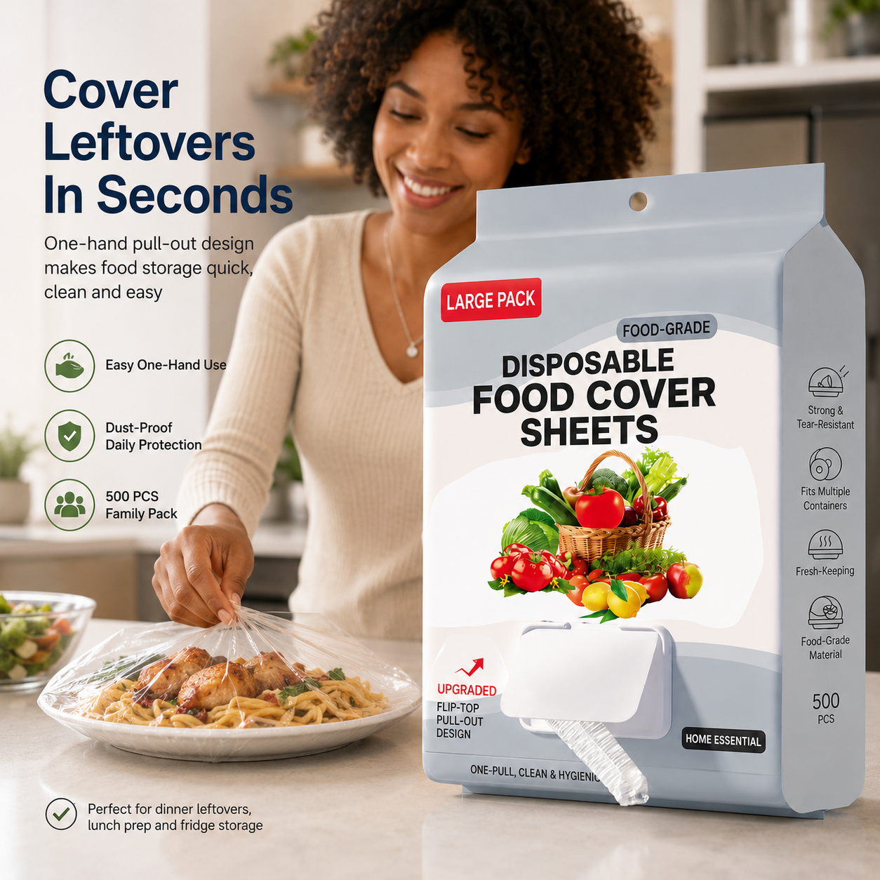 Disposable Food Grade Elastic Bowl Covers, Flip Box Draw Type Plastic Wrap Covers, Dust‑proof Fresh‑keeping Covers for Refrigerator Leftovers