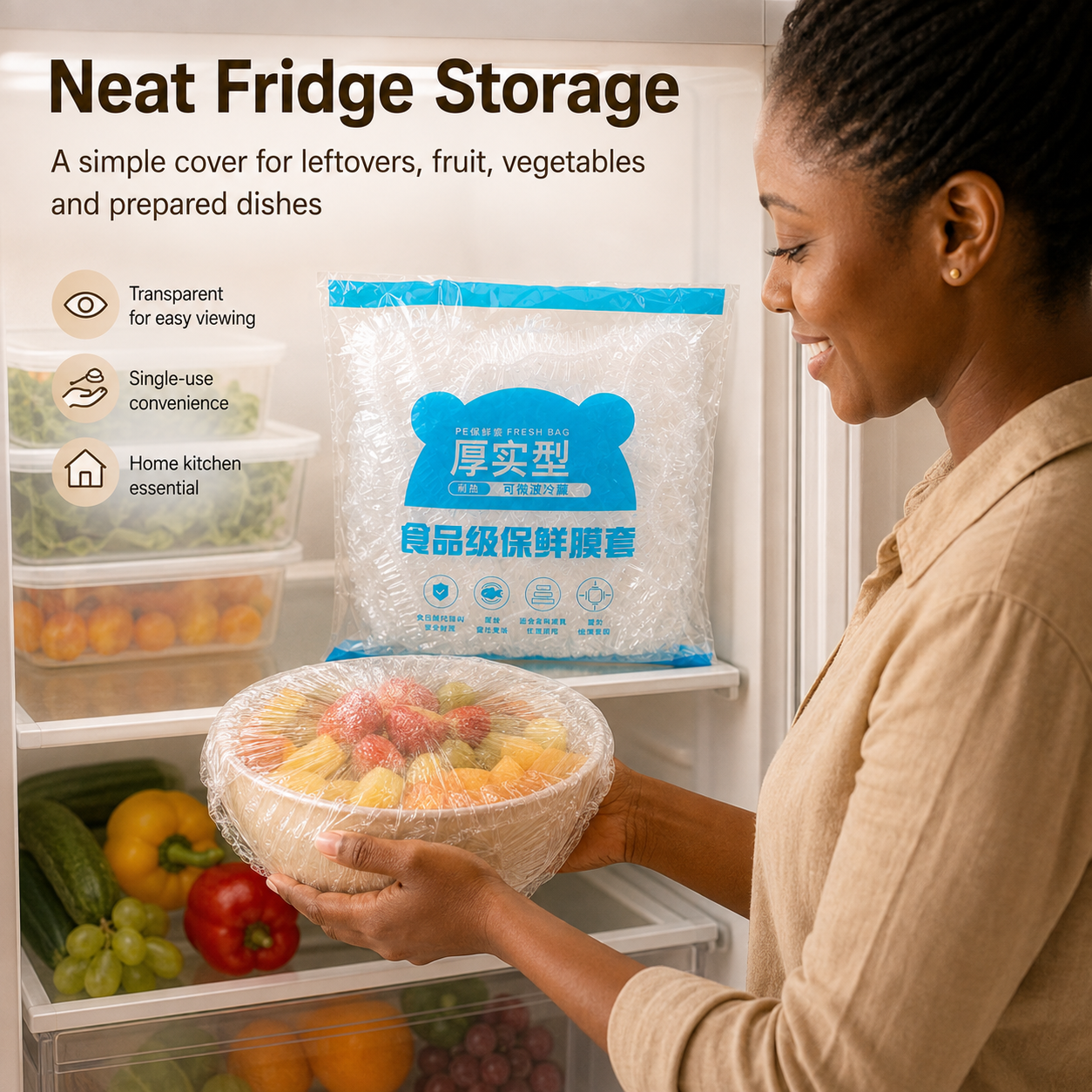 Disposable Food‑Grade PE Plastic Wrap Covers, Elastic Bowl Plate Covers, Dust‑Proof Anti‑Odor Food Saver Covers for Fridge Kitchen Wholesale