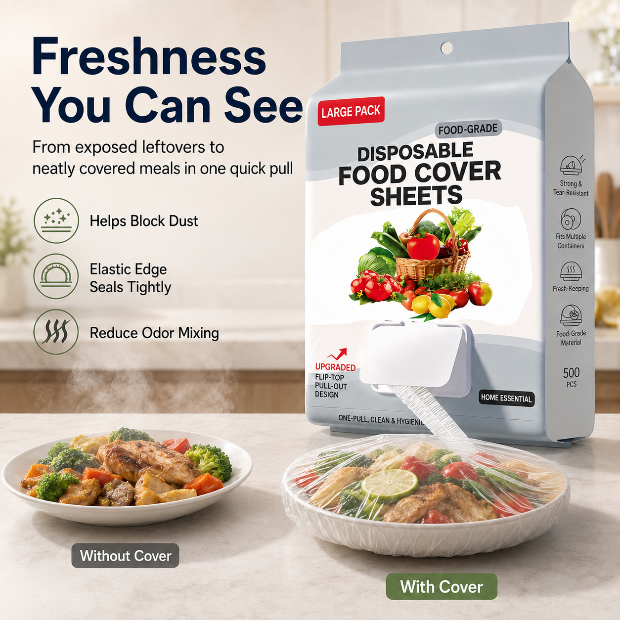 Disposable Food Grade Elastic Bowl Covers, Flip Box Draw Type Plastic Wrap Covers, Dust‑proof Fresh‑keeping Covers for Refrigerator Leftovers