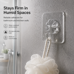 heavy duty strong adhesive hook, waterproof bathroom wall hook, oil proof kitchen hook, clear acrylic sticky hanger, removable wall mounted hook, shower wall hook, kitchen utensil hanging hook, self a