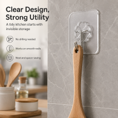 heavy duty strong adhesive hook, waterproof bathroom wall hook, oil proof kitchen hook, clear acrylic sticky hanger, removable wall mounted hook, shower wall hook, kitchen utensil hanging hook, self a