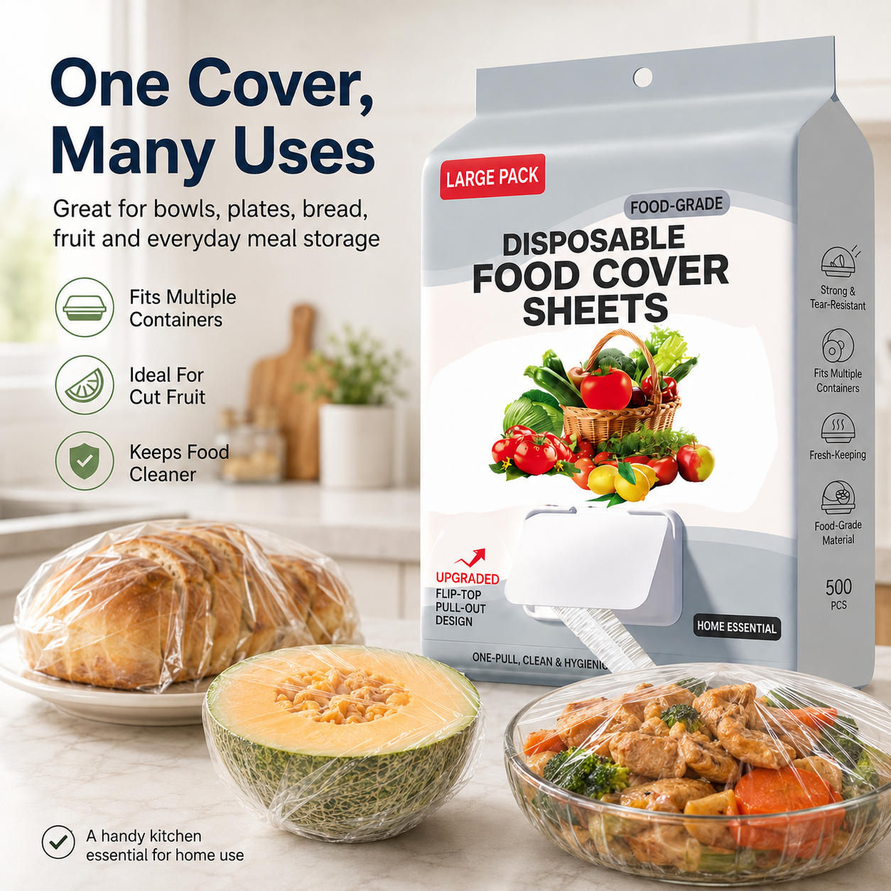 Disposable Food Grade Elastic Bowl Covers, Flip Box Draw Type Plastic Wrap Covers, Dust‑proof Fresh‑keeping Covers for Refrigerator Leftovers