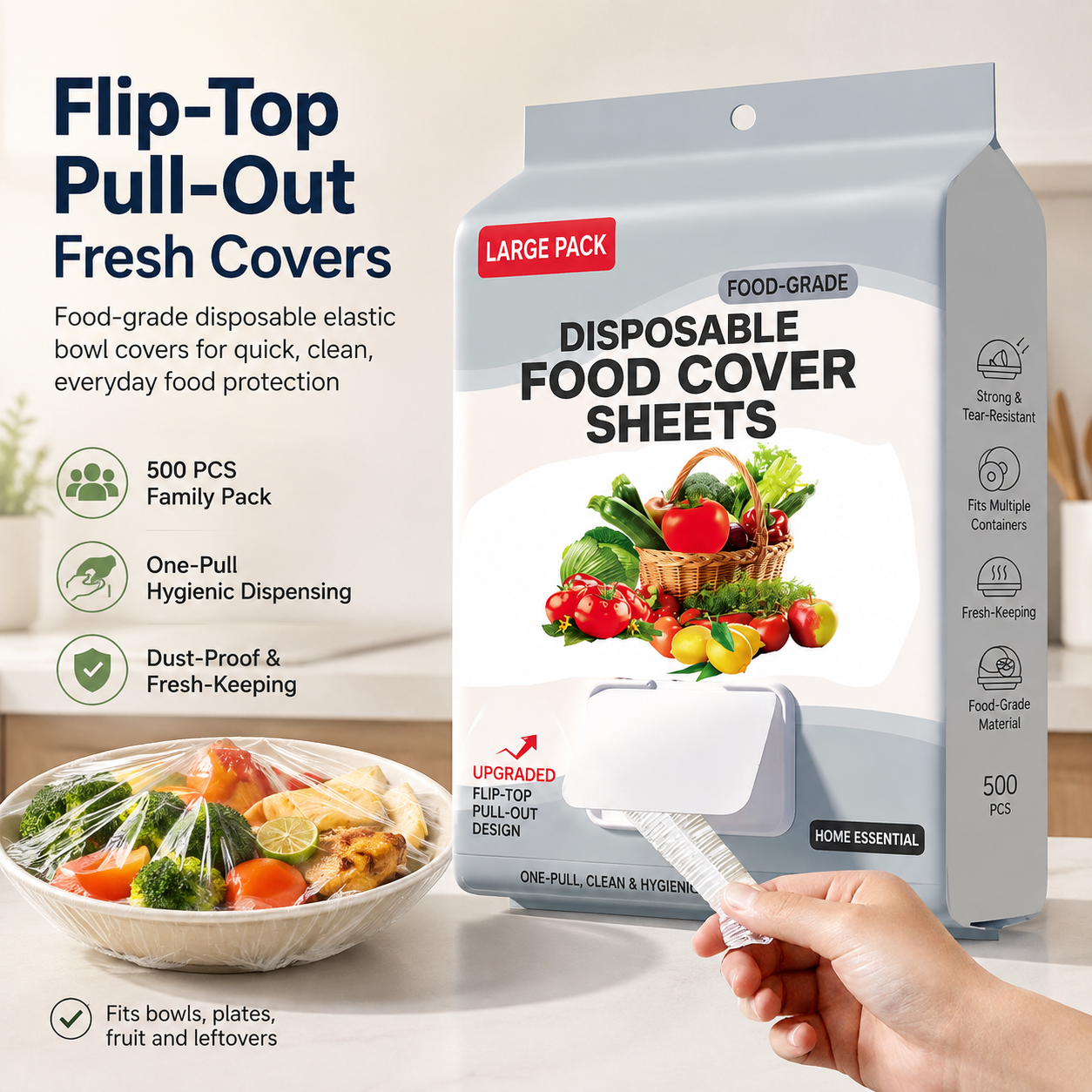 Disposable Food Grade Elastic Bowl Covers, Flip Box Draw Type Plastic Wrap Covers, Dust‑proof Fresh‑keeping Covers for Refrigerator Leftovers