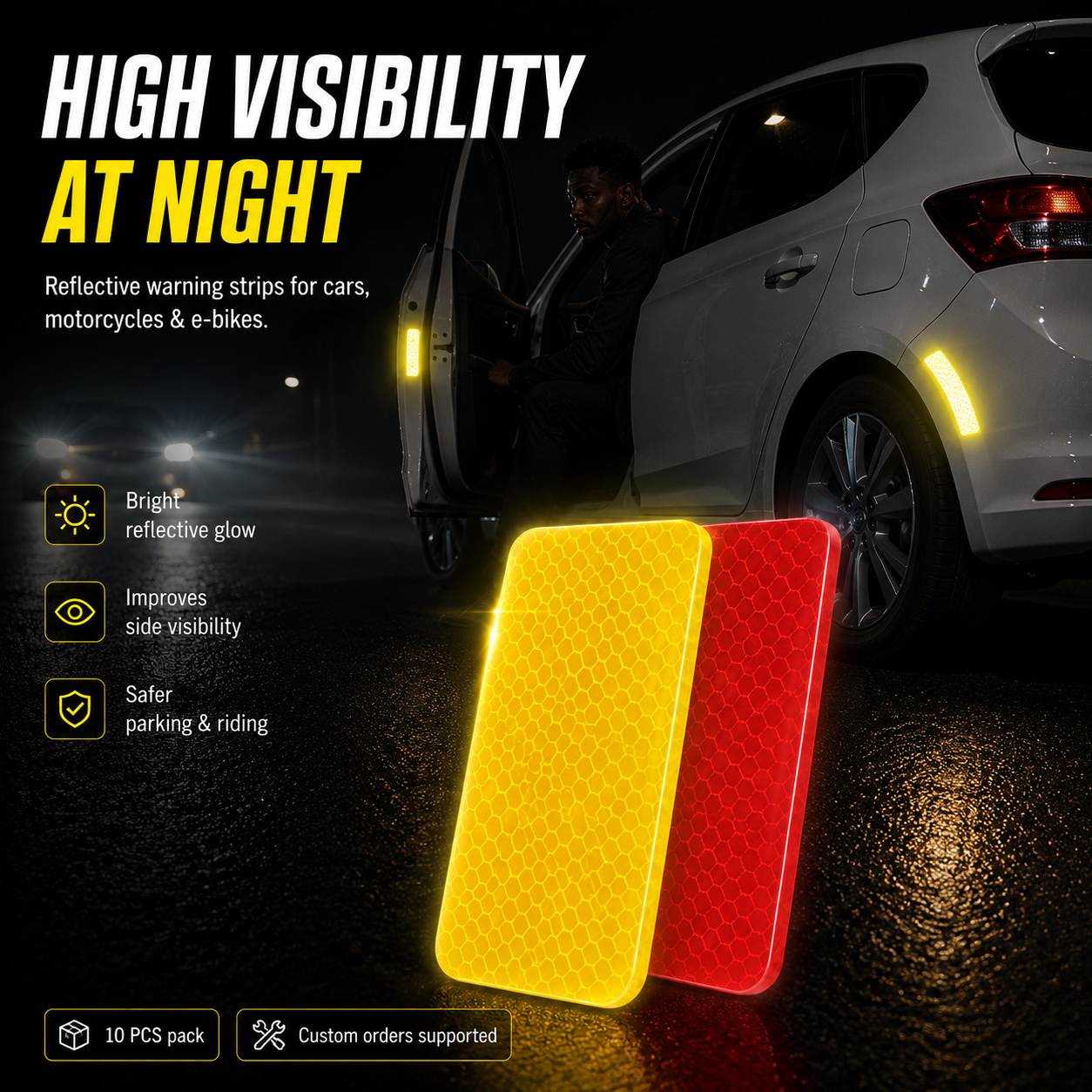 reflective sticker,reflective warning tape,motorcycle reflective decal,electric bike safety sticker,night visibility reflector,self‑adhesive reflective film,anti‑collision reflective strip,custom prin