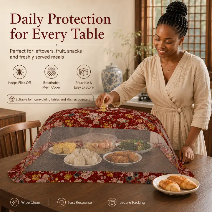 foldable mesh food cover, fly proof dish cover, reusable table food net cover, long shape food cover, dust‑proof meal cover, kitchen leftover protector, food screen cover, anti‑insect dish guard