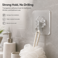 heavy duty strong adhesive hook, waterproof bathroom wall hook, oil proof kitchen hook, clear acrylic sticky hanger, removable wall mounted hook, shower wall hook, kitchen utensil hanging hook, self a