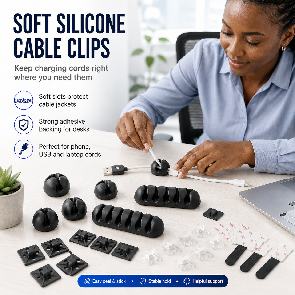 silicone cable protector,cable organizer set,self‑adhesive cable clip,desktop cord holder,cable winder,data cable saver,wire management clip,office cable storage kit,anti‑break cable sleeve