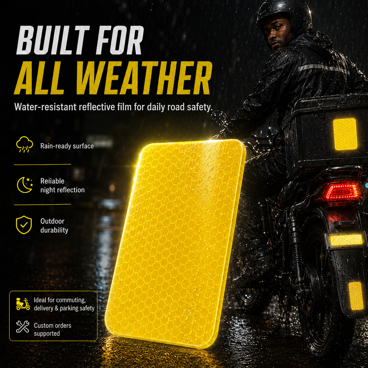 reflective sticker,reflective warning tape,motorcycle reflective decal,electric bike safety sticker,night visibility reflector,self‑adhesive reflective film,anti‑collision reflective strip,custom prin