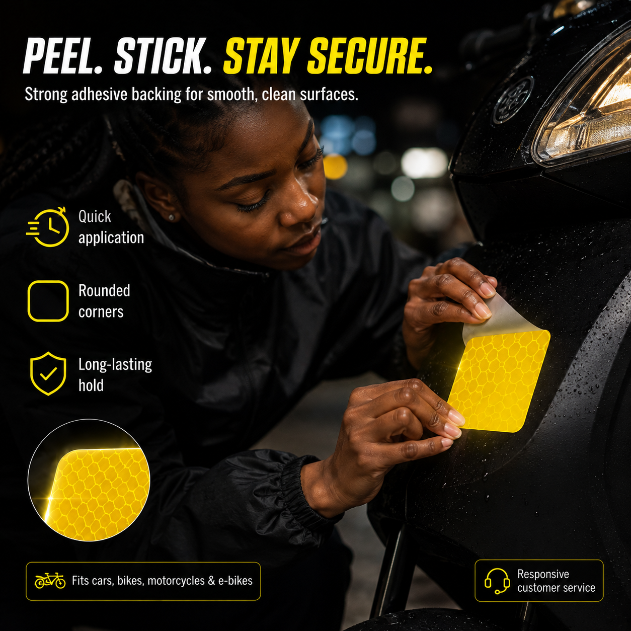reflective sticker,reflective warning tape,motorcycle reflective decal,electric bike safety sticker,night visibility reflector,self‑adhesive reflective film,anti‑collision reflective strip,custom prin