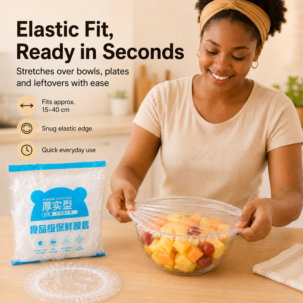 Disposable Food‑Grade PE Plastic Wrap Covers, Elastic Bowl Plate Covers, Dust‑Proof Anti‑Odor Food Saver Covers for Fridge Kitchen Wholesale