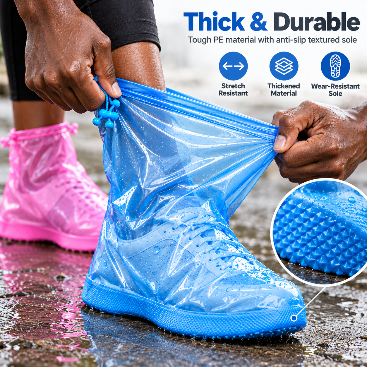 PVC Rain Shoe Covers Thickened Waterproof Non Slip Reusable Mid Calf Boot Cover Rain Gear For Adult Men Women Kids Outdoor Travel PVC Rain Shoe Covers Thickened Waterproof Non Slip Reusable Mid Calf B