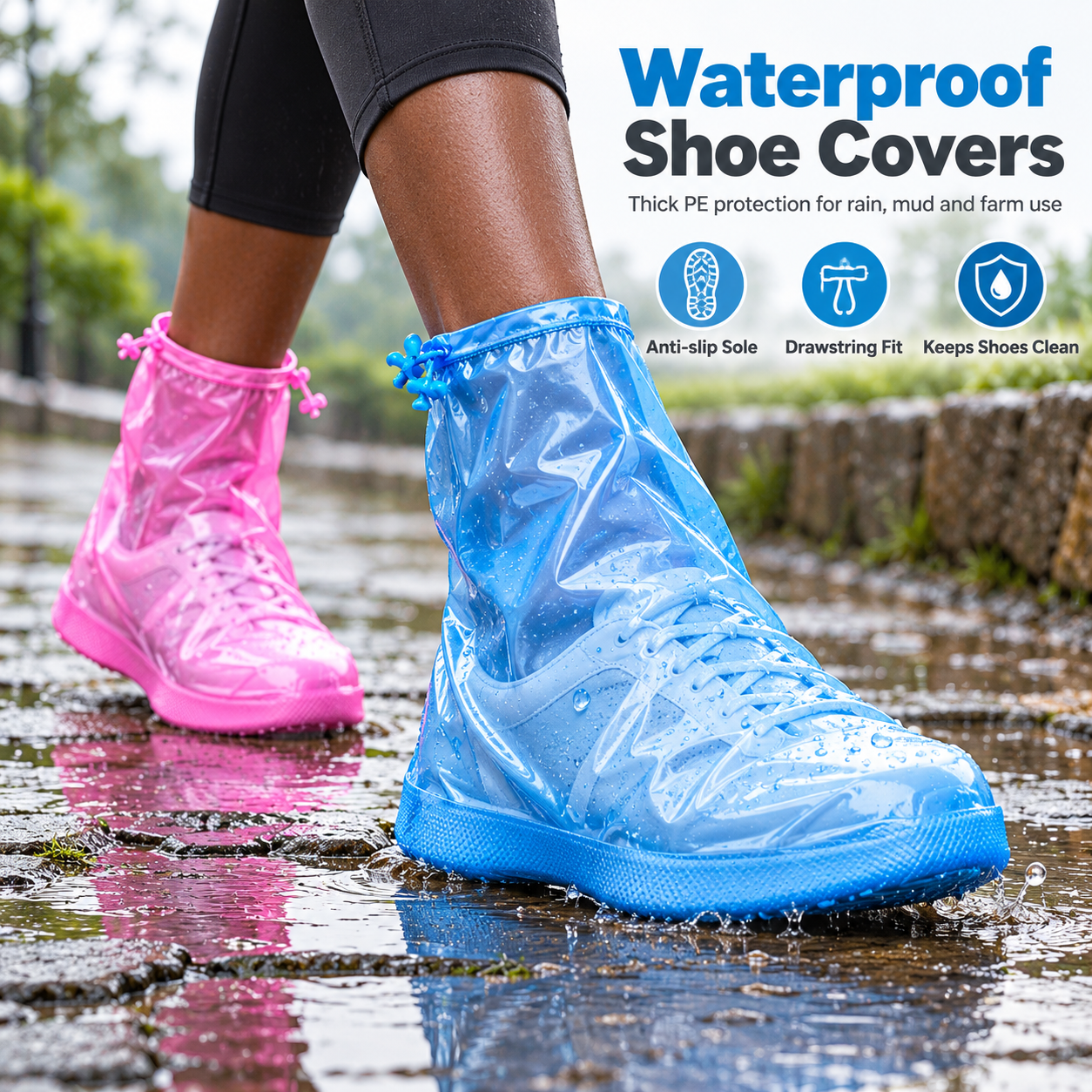 PVC Rain Shoe Covers Thickened Waterproof Non Slip Reusable Mid Calf Boot Cover Rain Gear For Adult Men Women Kids Outdoor Travel PVC Rain Shoe Covers Thickened Waterproof Non Slip Reusable Mid Calf B