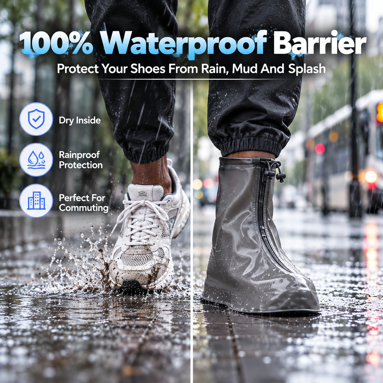 Heavy Duty PVC Waterproof Shoe Covers Thickened Non Slip Wear Resistant Mid Tube Rain Boot Covers for Men Women PVC Waterproof Rain Shoe Covers Thickened Non Slip Wear Resistant Reusable Mid Tube Outd