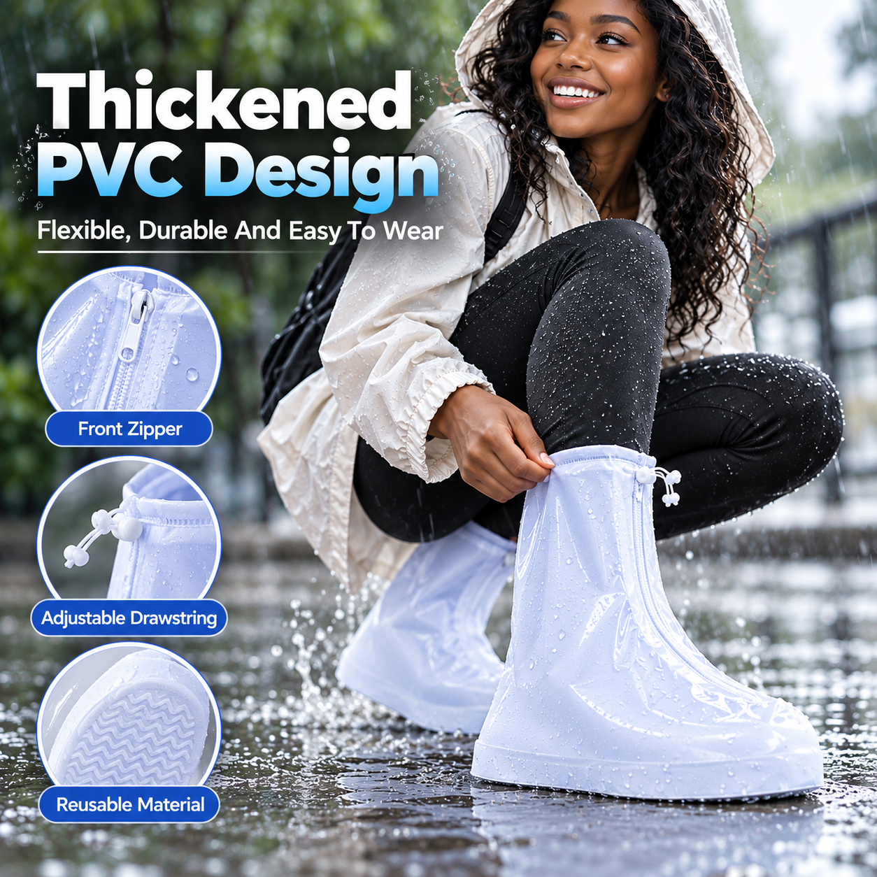 Heavy Duty PVC Waterproof Shoe Covers Thickened Non Slip Wear Resistant Mid Tube Rain Boot Covers for Men Women PVC Waterproof Rain Shoe Covers Thickened Non Slip Wear Resistant Reusable Mid Tube Outd