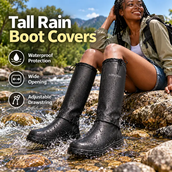 PVC Thickened Waterproof Rain Shoe Covers Non Slip Wear Resistant Mid Tube Reusable Unisex Outdoor Boot Covers Thickened PVC Rain Shoe Covers Waterproof Non Slip Wear Resistant Reusable Mid Tube Boot