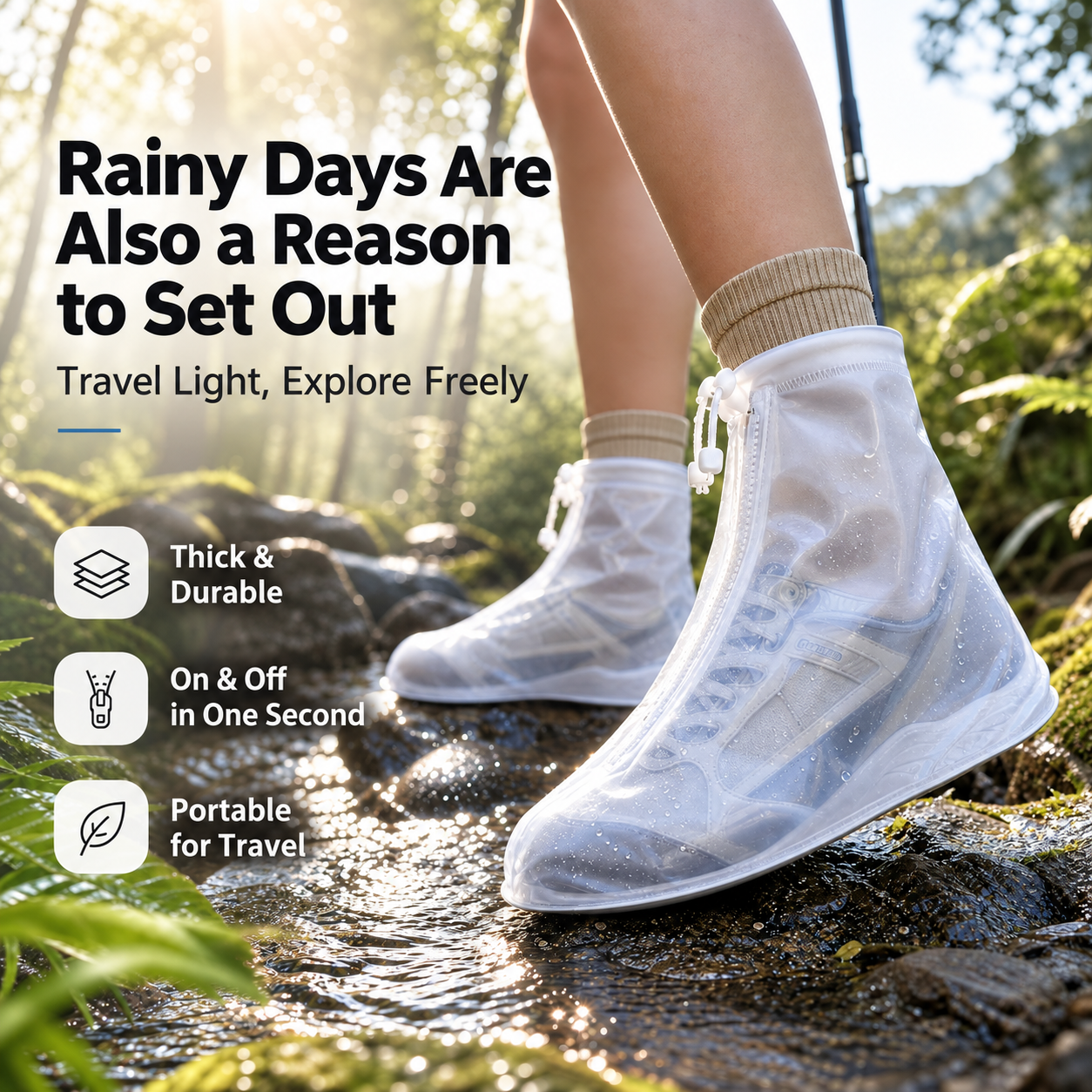 PVC Waterproof Shoe Covers Thickened Non Slip Rain Boot Covers Reusable Mid Calf Rain Gear For Adult Men Women Kids Outdoor Travel Waterproof Shoe Covers PVC Non Slip Rain Boot Covers Reusable Mid Cal