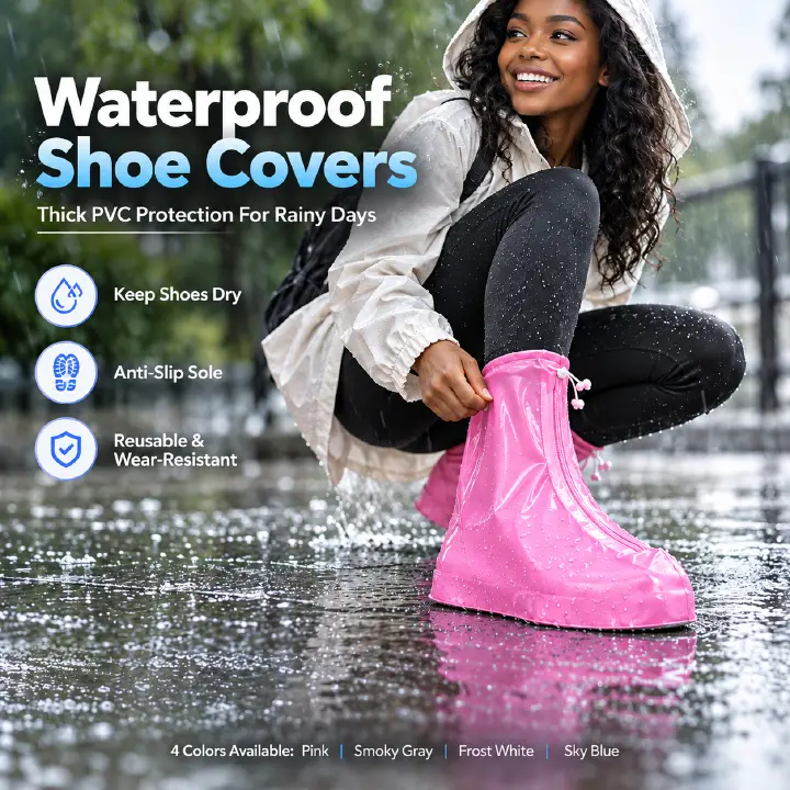 Heavy Duty PVC Waterproof Shoe Covers Thickened Non Slip Wear Resistant Mid Tube Rain Boot Covers for Men Women PVC Waterproof Rain Shoe Covers Thickened Non Slip Wear Resistant Reusable Mid Tube Outd