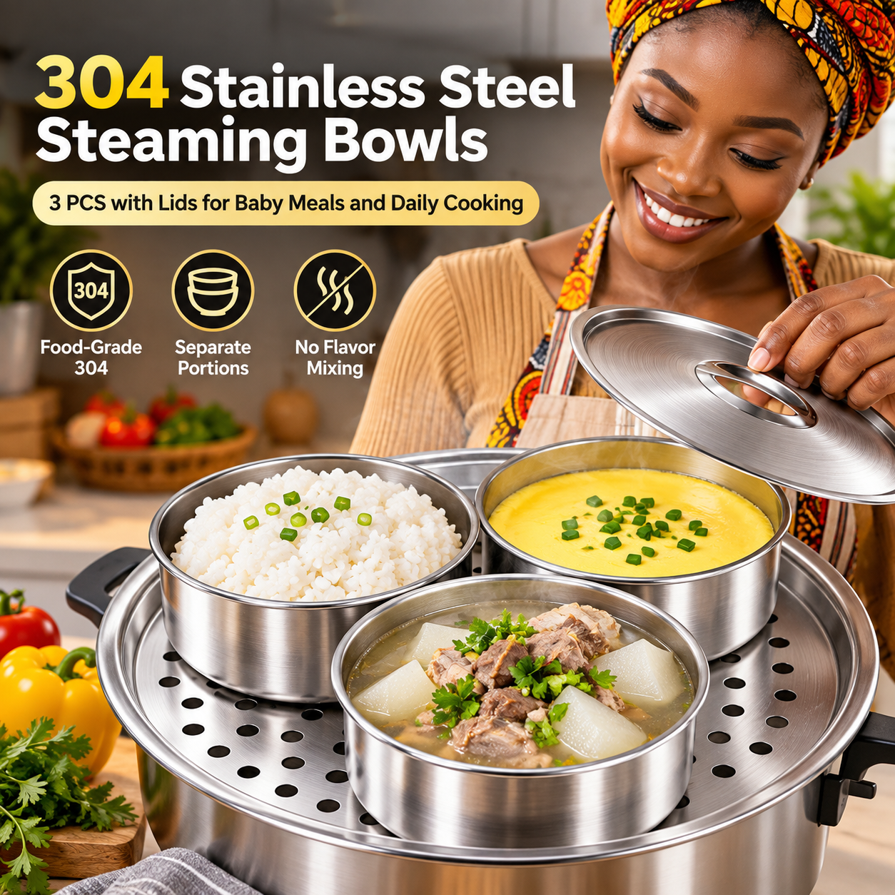 Stainless Steel Steaming Bowl With Lid Heat Resistant Thickened Stew Pot Ramekin Multi Purpose Bowl for Steamed Egg Vegetables Kitchen Cookware Stainless Steel Steaming Bowl With Lid Heat Resistant Th