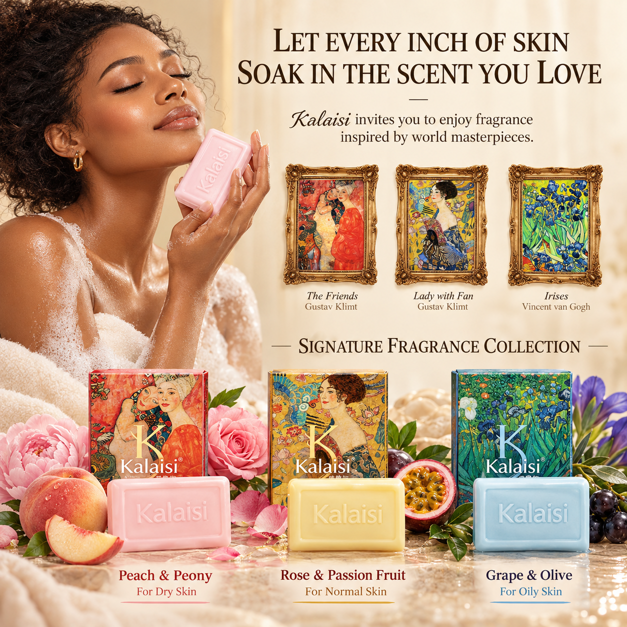 Korean Kalaisi Essential Oil Soap Famous Art Painting Design Face Body Bath Soap 100g Natural Handmade Bar Soap for Gentle Cleansing Korean Kalaisi Essential Oil Soap 100g Face Body Bath Soap Famous A