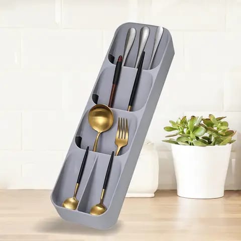 Compact Kitchen Drawer Cutlery Organizer – Premium Space-Saving Silverware Tray and Matt Grey Utensil Flatware Storage Holder for Spoons, Knives, and Forks