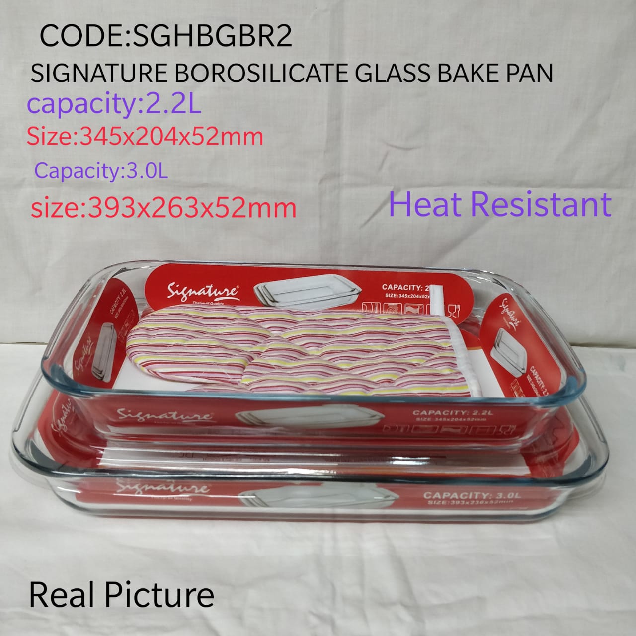 3-Piece High Borosilicate Glass Bake Pan & Thermal Glove Set (SGHBGBR2) – Heavy-Duty Oven-to-Table Roasting Dish, High-Stamina Thermal Shield Mitt & Sleek Kitchen Infrastructure