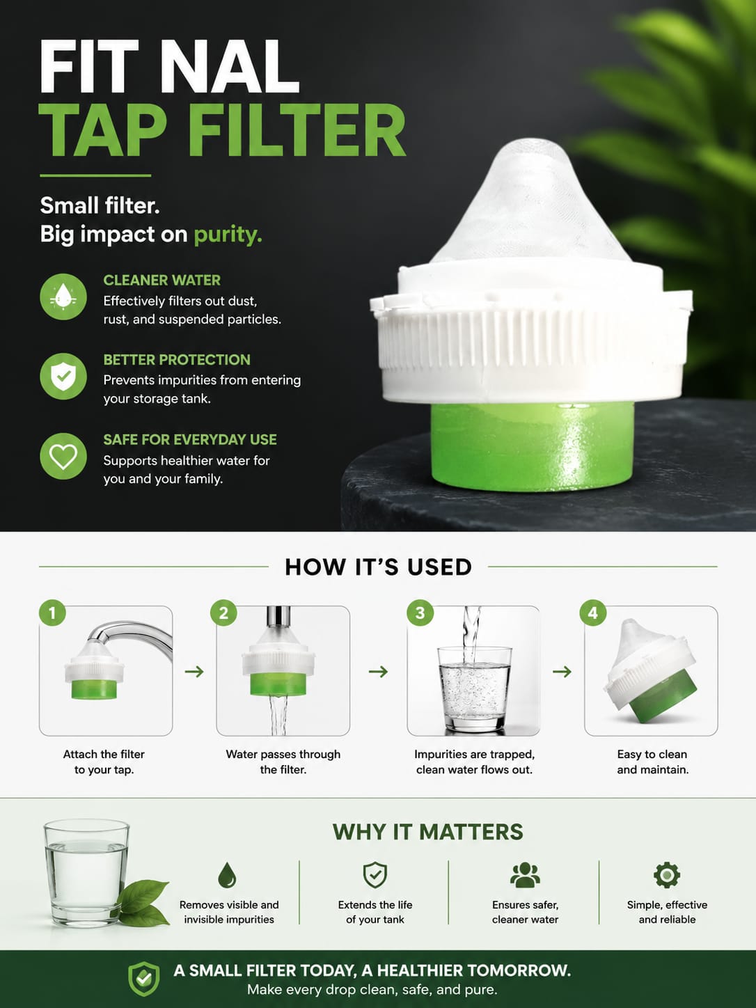 PURIFY YOUR WATER INSTANTLY! FIT NAL Premium Faucet Tap Filter – Heavy-Duty Anti-Rust Purifier, High-Velocity Chlorine Remover & Sleek Space-Saving Kitchen Infrastructure