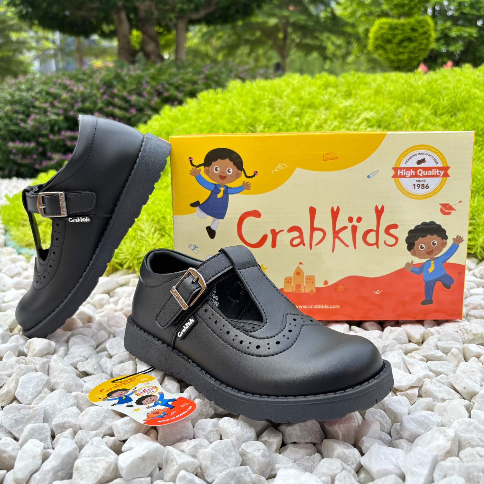 Crabkids Children's T-Strap School Shoes. Built tough for daily school activities, ensuring your child stays comfortable and smart all day long.