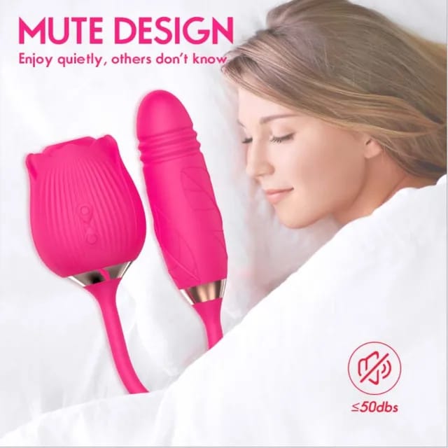 Rose Connected Dildo Dual Massager - Rechargeable multi-speed tongue sucking and vibrating adult toy crafted with premium body-safe silicone for women. view 2