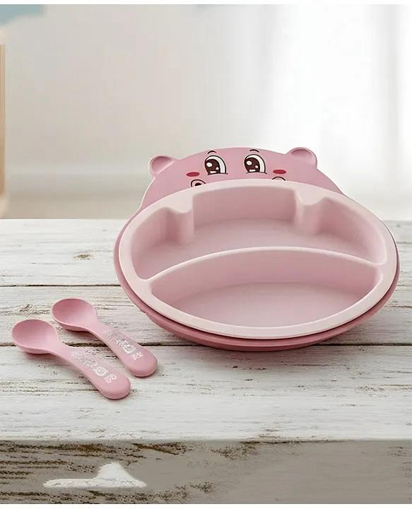 Hippo Tableware Set| 5-Pcs Set| Divided Baby Plates|Tableware Set for Kids| Toxin-Free, Food Grade and BPA Free| Attractive Spoon and Fork - Blue