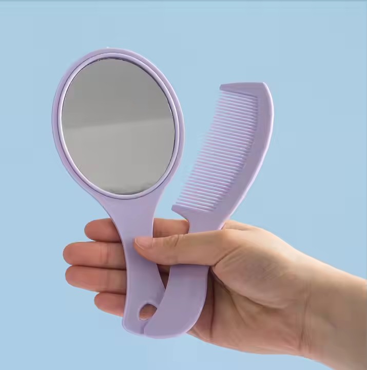 Hand mirror comb set, detangling hair brush, make-up mirror, Cute  2 in 1 mirror comb set, creative Comb and mirror set for girls, multi-design baby comb set